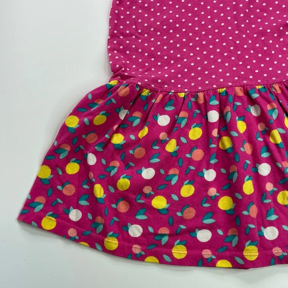 Gymboree Pink Polka Dot Lemon Print Dress Kids Size S 5-6 Short Sleeve Cotton